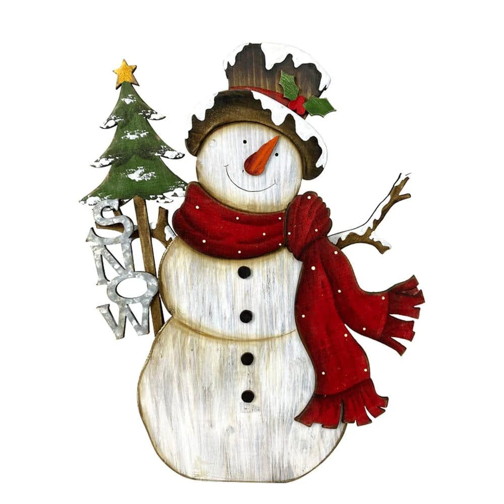 Northlight 18 In. Snowman With Tree And 'Snow' Sign Wooden Christmas Decoration 1 Northlight 18 In. Snowman With Tree And 'Snow' Sign Wooden Christmas Decoration