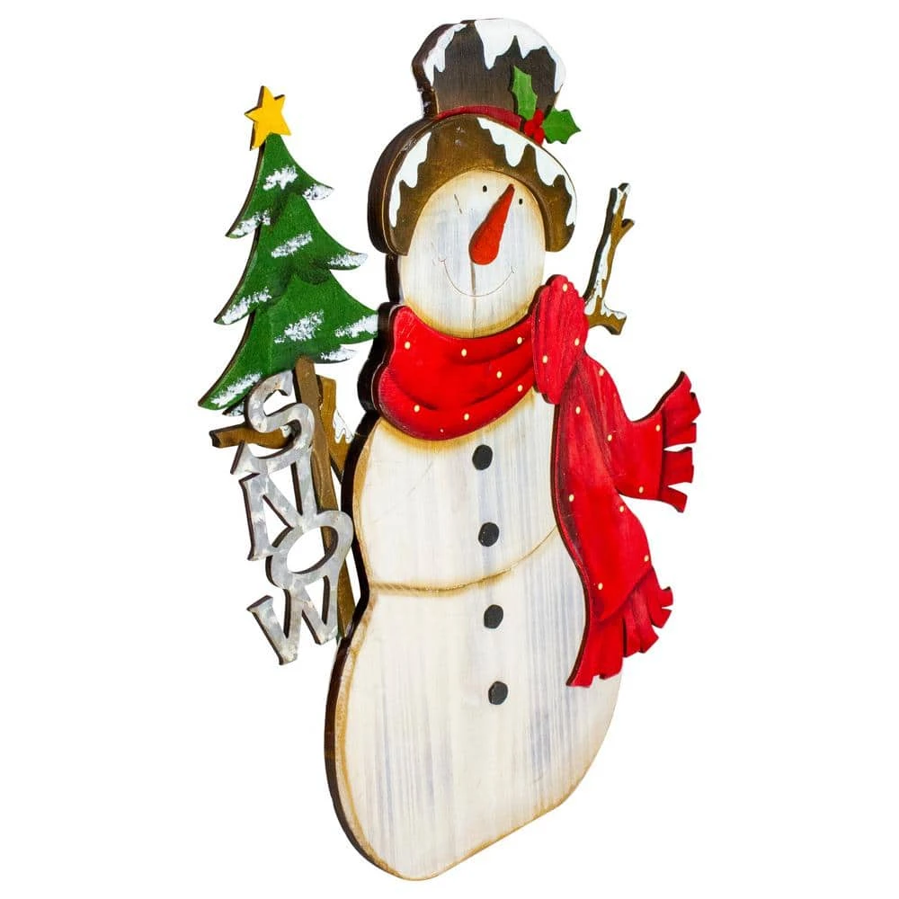 Northlight 18 In. Snowman With Tree And 'Snow' Sign Wooden Christmas Decoration 2 Northlight 18 In. Snowman With Tree And 'Snow' Sign Wooden Christmas Decoration - Image 2