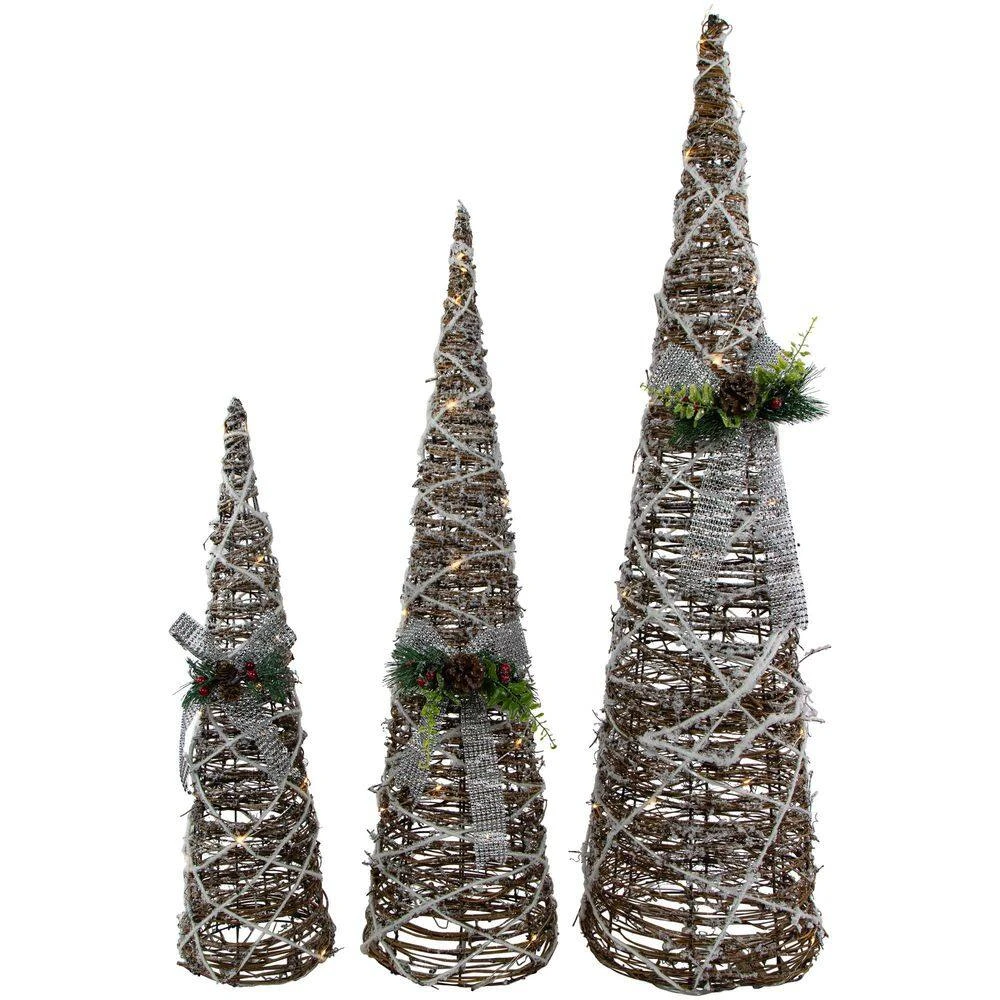Northlight Set Of 3 LED Lighted Pine And Berries Cone Christmas Tree Decorations 39.25" 4 Northlight Set Of 3 LED Lighted Pine And Berries Cone Christmas Tree Decorations 39.25" - Image 4