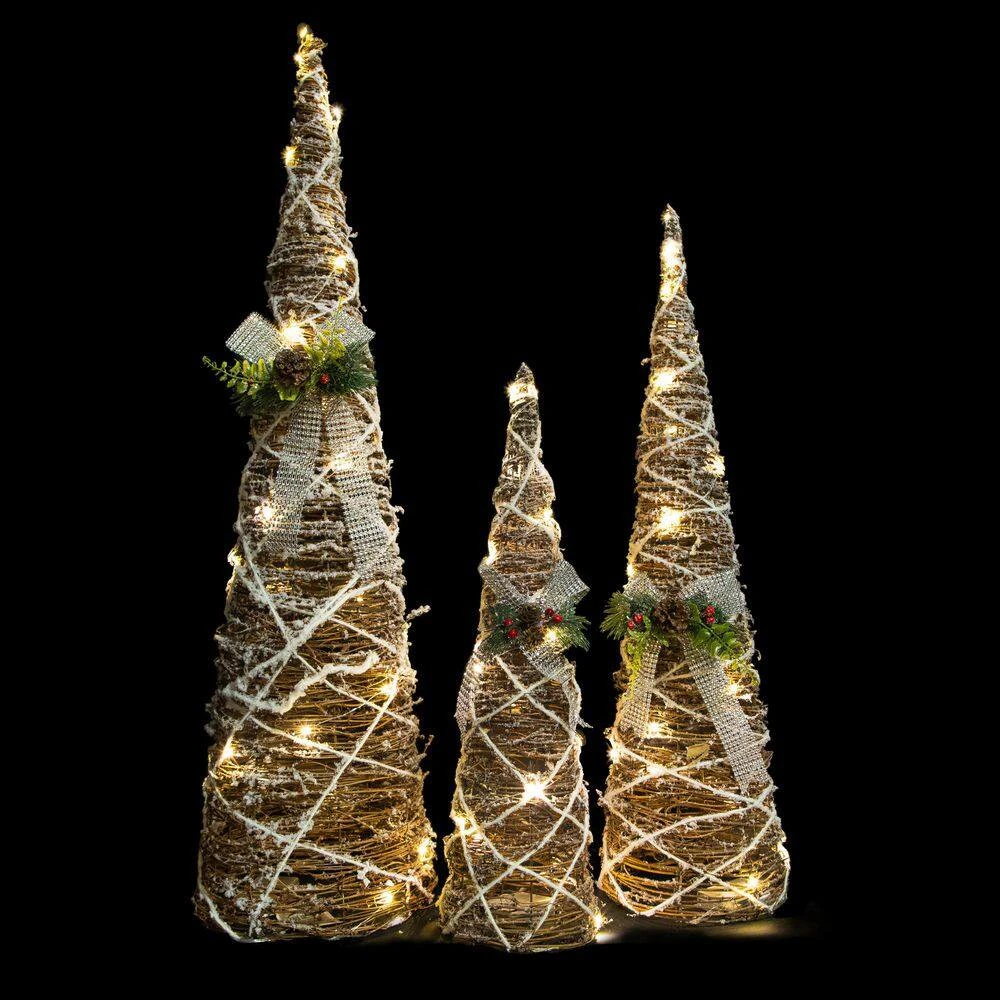 Northlight Set Of 3 LED Lighted Pine And Berries Cone Christmas Tree Decorations 39.25" 2 Northlight Set Of 3 LED Lighted Pine And Berries Cone Christmas Tree Decorations 39.25" - Image 2