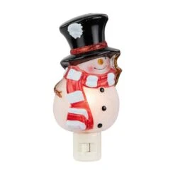 Northlight 6.5in. White And Red Snowman In Black Top Hat Christmas Night Light