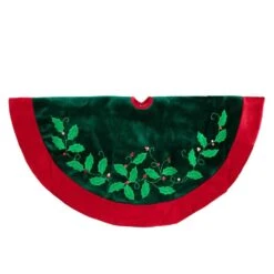 Northlight 48 In. Dark Green And Burgundy Holly Berry Velveteen Christmas Tree Skirt -Northlight Shop northlight christmas tree skirts 31452381 4f 1000