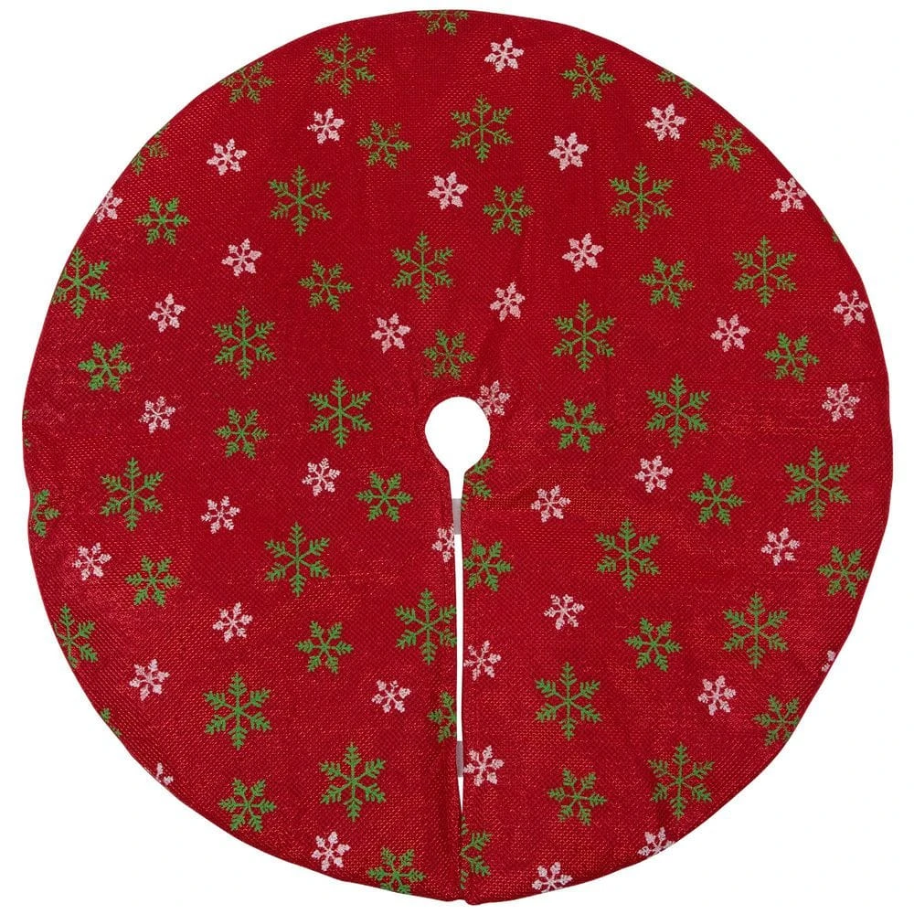 Northlight 20 In. Metallic Red With Green And White Snowflakes Mini Christmas Tree Skirt 1 Northlight 20 In. Metallic Red With Green And White Snowflakes Mini Christmas Tree Skirt