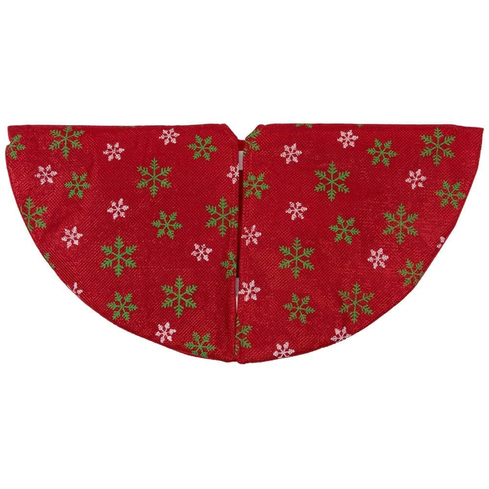Northlight 20 In. Metallic Red With Green And White Snowflakes Mini Christmas Tree Skirt 2 Northlight 20 In. Metallic Red With Green And White Snowflakes Mini Christmas Tree Skirt - Image 2