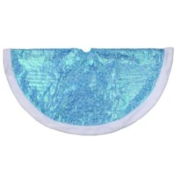 Northlight 48 In. Light Blue Iridescent Mesh Glittered Snowflakes Christmas Tree Skirt