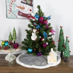 Northlight 20 In. Silver Glittered Mini Christmas Tree Skirt With Faux Fur Trim -Northlight Shop northlight christmas tree skirts 33530802 31 1000