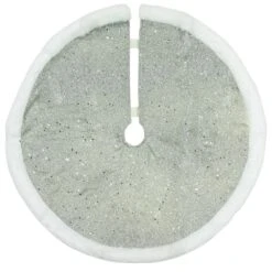 Northlight 20 In. Silver Glittered Mini Christmas Tree Skirt With Faux Fur Trim