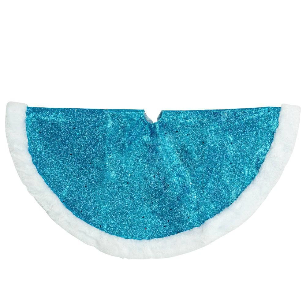 Northlight 20 In. Blue Glittered Mini Christmas Tree Skirt With Faux Fur Trim 5 Northlight 20 In. Blue Glittered Mini Christmas Tree Skirt With Faux Fur Trim - Image 5