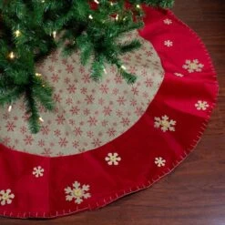 Northlight 60 In. Burlap Glittered Snowflake Rustic Christmas Tree Skirt With Red Velvet Trim 5 Northlight 60 In. Burlap Glittered Snowflake Rustic Christmas Tree Skirt With Red Velvet Trim -Northlight Shop northlight christmas tree skirts 33530813 31 1000