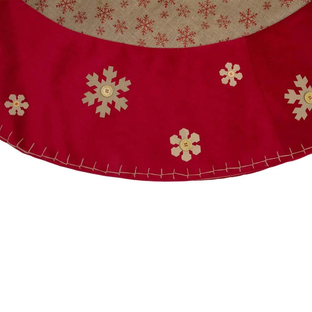 Northlight 60 In. Burlap Glittered Snowflake Rustic Christmas Tree Skirt With Red Velvet Trim 2 Northlight 60 In. Burlap Glittered Snowflake Rustic Christmas Tree Skirt With Red Velvet Trim - Image 2