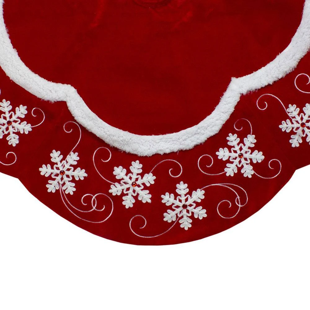Northlight 48 In. Velvet Red And White Snowflake Scallop Christmas Tree Skirt 3 Northlight 48 In. Velvet Red And White Snowflake Scallop Christmas Tree Skirt - Image 3