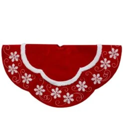 Northlight 48 In. Velvet Red And White Snowflake Scallop Christmas Tree Skirt