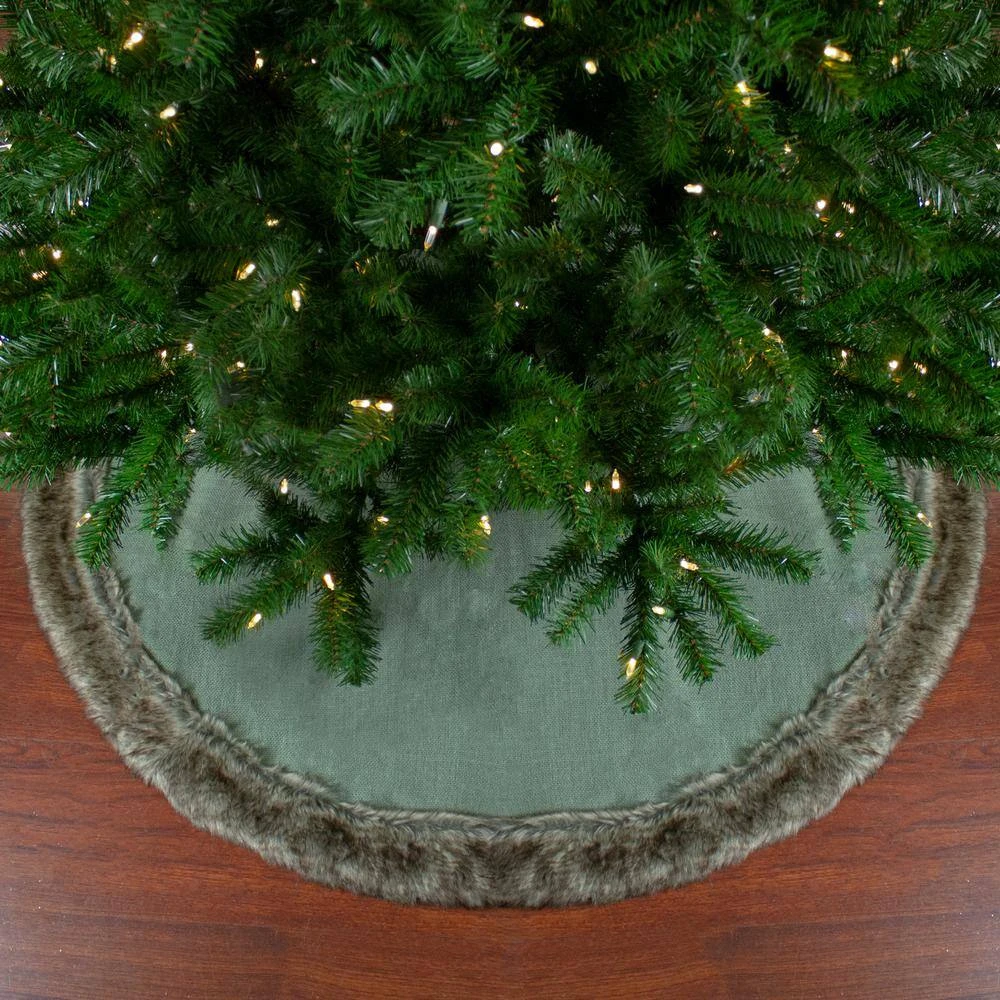 Northlight 48 In. Green Christmas Tree Skirt With Faux Fur Trim 4 Northlight 48 In. Green Christmas Tree Skirt With Faux Fur Trim - Image 4