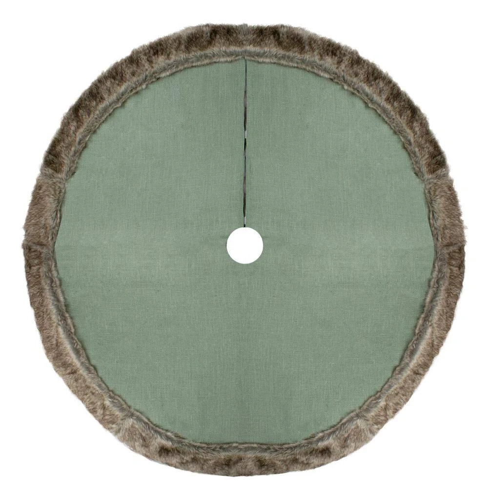 Northlight 48 In. Green Christmas Tree Skirt With Faux Fur Trim 3 Northlight 48 In. Green Christmas Tree Skirt With Faux Fur Trim - Image 3