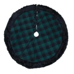 Northlight 48 In. Green And Black Plaid Christmas Tree Skirt With Faux Fur