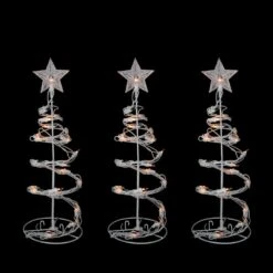 Northlight Set Of 3 White Clear Lighted Spiral Cone Walkway Artificial Christmas Trees Outdoor Decor 18 In.