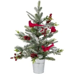 Northlight Pre-Lit LED Frosted Mixed Pine With Cardinals Potted Artificial Christmas Tree-2 Ft. -Warm White Lights