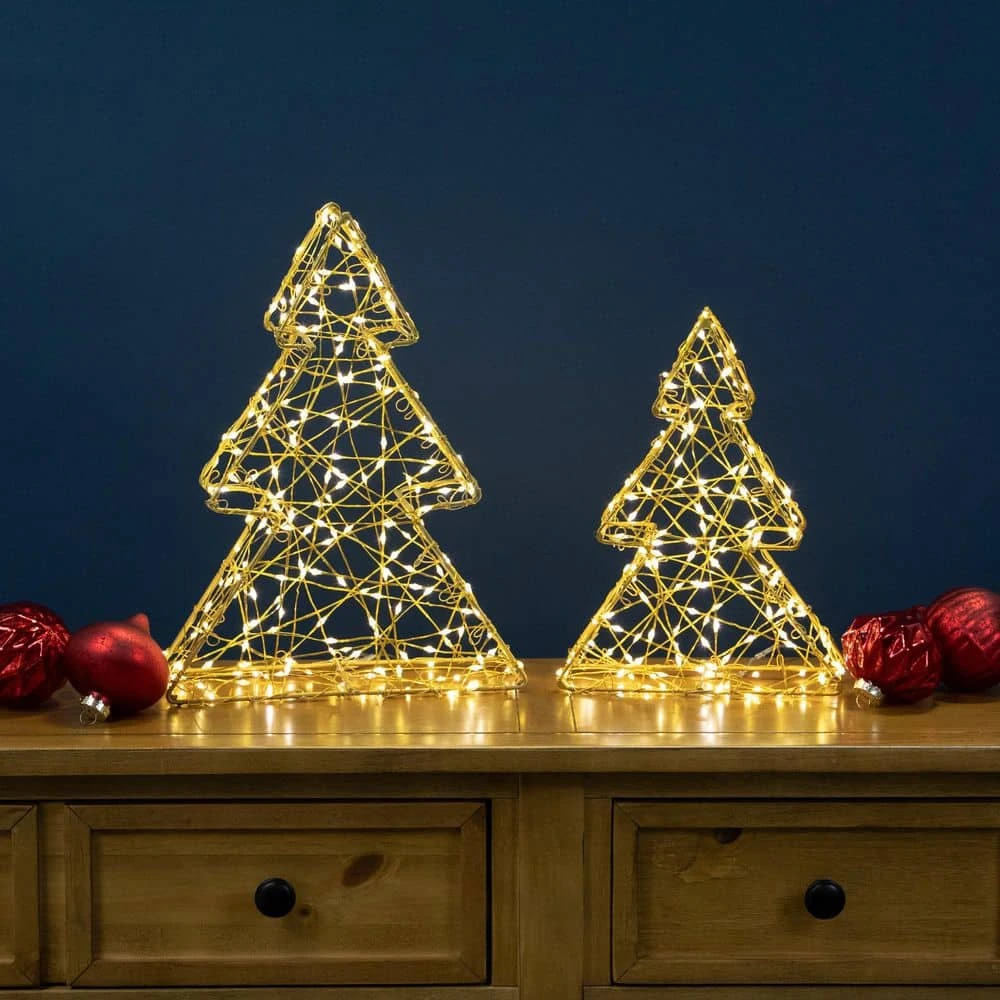 Northlight 14in.-Gold LED Lighted Wire Artificial Christmas Tree Decorations-Set Of 2 4 Northlight 14in.-Gold LED Lighted Wire Artificial Christmas Tree Decorations-Set Of 2 - Image 4