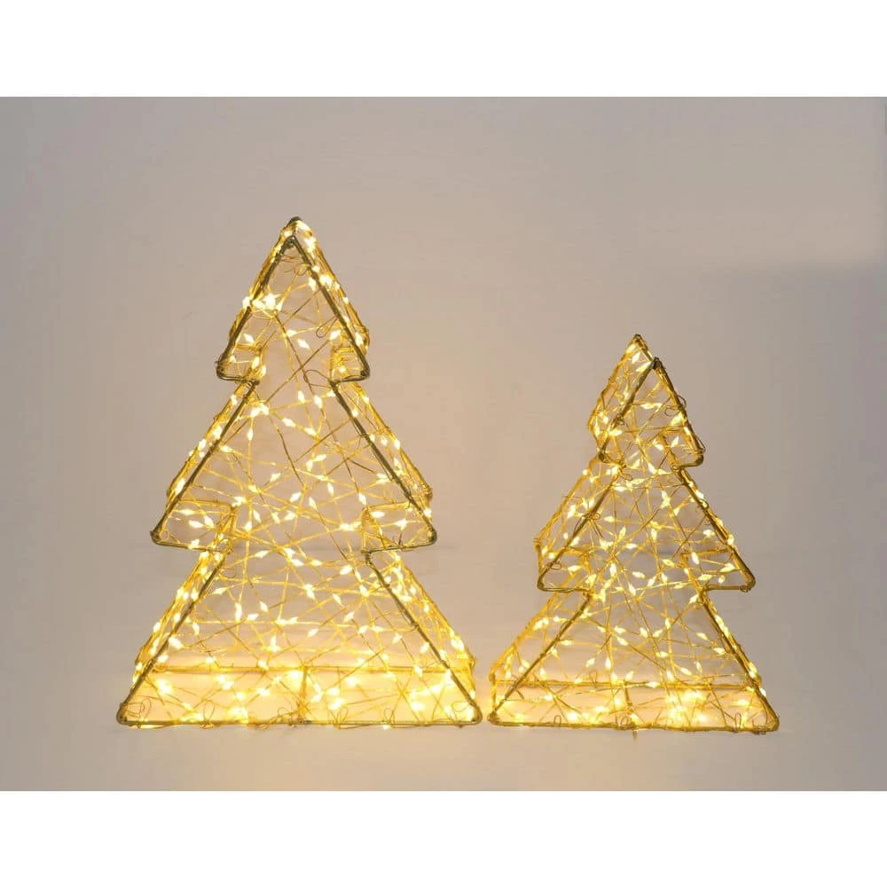 Northlight 14in.-Gold LED Lighted Wire Artificial Christmas Tree Decorations-Set Of 2 3 Northlight 14in.-Gold LED Lighted Wire Artificial Christmas Tree Decorations-Set Of 2 - Image 3