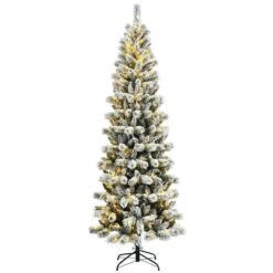 8 Ft. White Pre-Lit Hinged Artificial Christmas Tree With Remote Control Lights