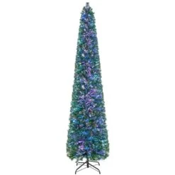 8 Ft. Green Pre-Lit Christmas Pencil Tree With Colorful Fiber Optics