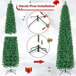 8 Ft. Green Pre-Lit Christmas Pencil Tree With Colorful Fiber Optics -Northlight Shop pre lit christmas trees 8ck23 cm613us c3 1000