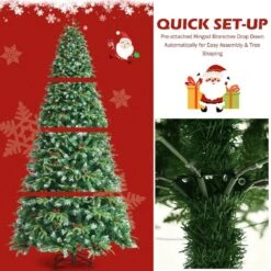 9 Ft. Green Pre-Lit PVC And PE Snow Flocked Artificial Christmas Tree With Berries And Pine Cones -Northlight Shop pre lit christmas trees cm hjy 23603us 44 1000