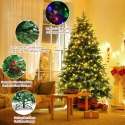 9 Ft. Green Pre-Lit PVC And PE Snow Flocked Artificial Christmas Tree With Berries And Pine Cones -Northlight Shop pre lit christmas trees cm hjy 23603us 4f 1000