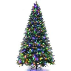9 Ft. Green Pre-Lit PVC And PE Snow Flocked Artificial Christmas Tree With Berries And Pine Cones
