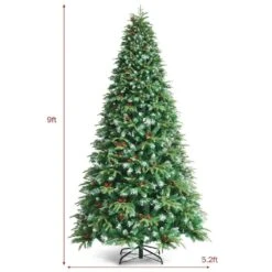 9 Ft. Green Pre-Lit PVC And PE Snow Flocked Artificial Christmas Tree With Berries And Pine Cones -Northlight Shop pre lit christmas trees cm hjy 23603us c3 1000