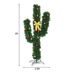 6 Ft. Green Pre-Lit LED Cactus Artificial Christmas Tree With 120 Warm White Lights And Ball Ornaments -Northlight Shop pre lit christmas trees cm hwy 20645 44 1000