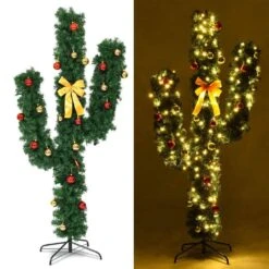 6 Ft. Green Pre-Lit LED Cactus Artificial Christmas Tree With 120 Warm White Lights And Ball Ornaments -Northlight Shop pre lit christmas trees cm hwy 20645 c3 1000