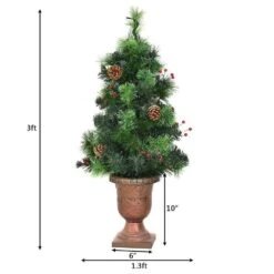 3 Ft. Green Pre-Lit Potted Artificial Christmas Tree With Red Berries And Pine Cones -Northlight Shop pre lit christmas trees m20 8cm674 c3 1000