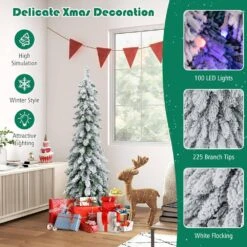 4 Ft.Hinged Slim Prelit Snow-Flocked Artificial Xmas Christmas Tree With Stand -Northlight Shop pre lit christmas trees m22 8cm337 4f 1000