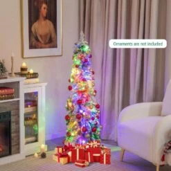 4 Ft.Hinged Slim Prelit Snow-Flocked Artificial Xmas Christmas Tree With Stand -Northlight Shop pre lit christmas trees m22 8cm337 66 1000
