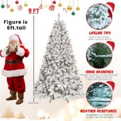 9 FT Pre-Lit Snow Flocked Hinged Artificial Christmas Tree With 850 UL Warm White Lights & 63 Natural Pine Cones -Northlight Shop pre lit christmas trees t3637p339761yf c3 1000