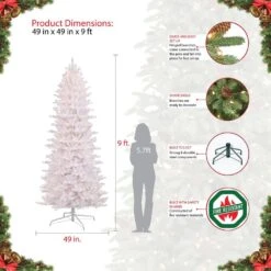 9 Ft. Prelit White Slim Fraser Fir Artificial Christmas Tree With 800 UL-Listed Lights -Northlight Shop puleo international pre lit christmas trees 253 ffslw 90c8 44 1000