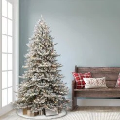 6.5 Ft. Green Prelit Flocked Royal Majestic Fraser Fir Artificial Christmas Tree With 450 Clear Incandescent Lights -Northlight Shop puleo international pre lit christmas trees rmff 65qc45 31 1000