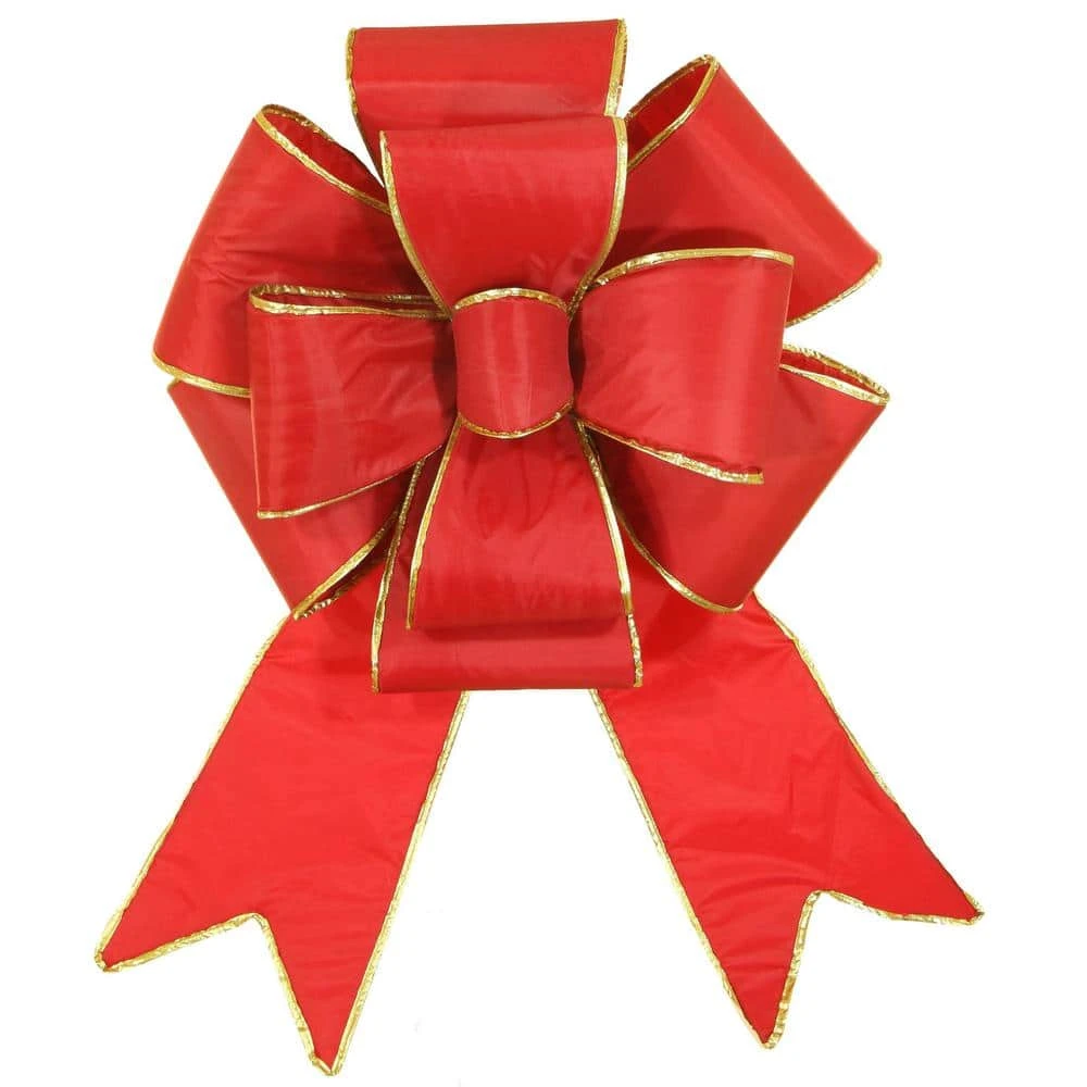 18 In. Red Nylon Outdoor Christmas Puff Bow With Gold Trim 1 18 In. Red Nylon Outdoor Christmas Puff Bow With Gold Trim