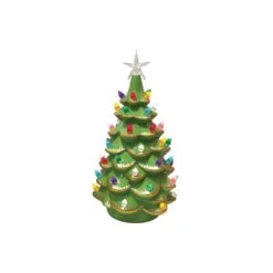 14 In. Lighted Green Ceramic Tree With Gold Tips