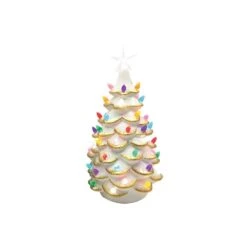 14 In. Lighted White Ceramic Tree With Gold Tips
