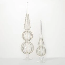 22 In. And 16 In. Hand-Beaded Clear Glass Finial Set Of 2 -Northlight Shop sullivans christmas tabletop trees pn3587 76 1000