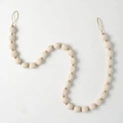 72 In. Cream Herringbone Ball Garland; White Christmas Garland