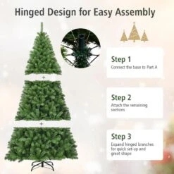 7.5 Ft. Green Hinged Unlit Artificial Christmas Tree With Metal Stand -Northlight Shop unlit christmas trees m21 8cm221 1f 1000