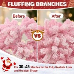 6 Ft. Pre-Lit LED Pencil Slim Flocked Artificial Christmas Tree With Warm White Light, Pink -Northlight Shop veikous pre lit christmas trees hp1001 18pk 40 1000
