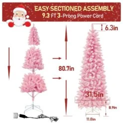 6 Ft. Pre-Lit LED Pencil Slim Flocked Artificial Christmas Tree With Warm White Light, Pink -Northlight Shop veikous pre lit christmas trees hp1001 18pk 44 1000