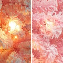 6 Ft. Pre-Lit LED Pencil Slim Flocked Artificial Christmas Tree With Warm White Light, Pink -Northlight Shop veikous pre lit christmas trees hp1001 18pk fa 1000