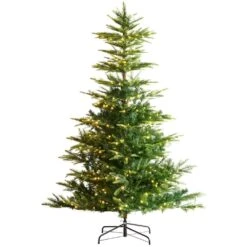 Christmas Tree, 6.5 Ft. Artificial Christmas Tree, Full Holiday PreLit Decor Tree With 350 White LED Lights 900 Branch