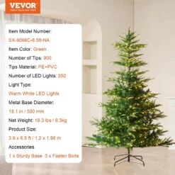 Christmas Tree, 6.5 Ft. Artificial Christmas Tree, Full Holiday PreLit Decor Tree With 350 White LED Lights 900 Branch -Northlight Shop vevor pre lit christmas trees rzsdsqbsdsds8es4av1 76 1000