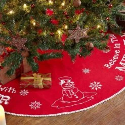 48 In. Cotton Winter Wonderment Bright Red Traditional Christmas Decor Tree Skirt -Northlight Shop vhc brands christmas tree skirts 21519 44 1000